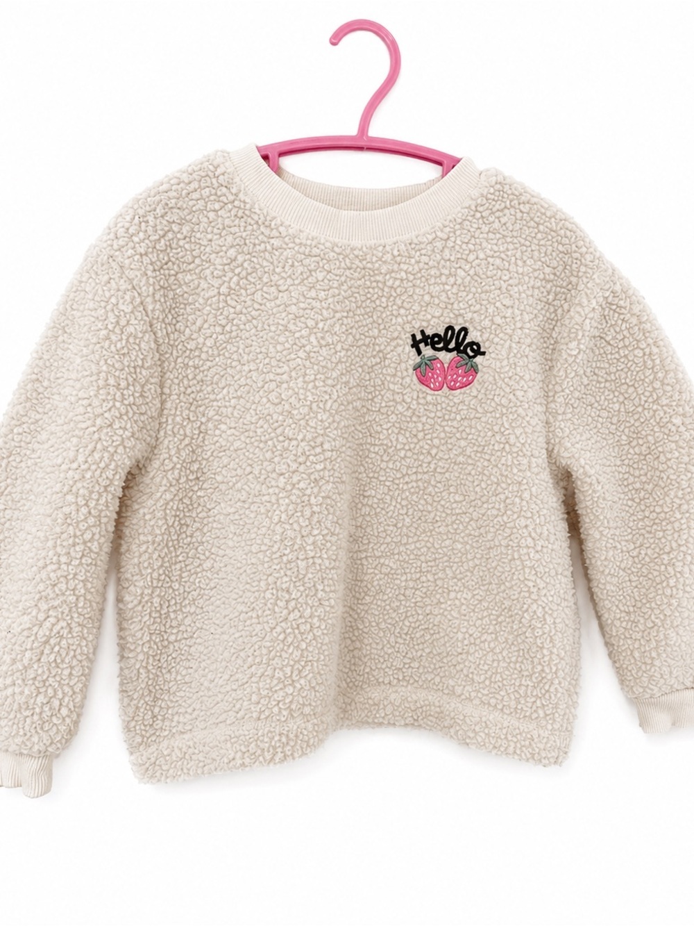 H&M Cream Sherpa Sweatshirt with Strawberry Patch